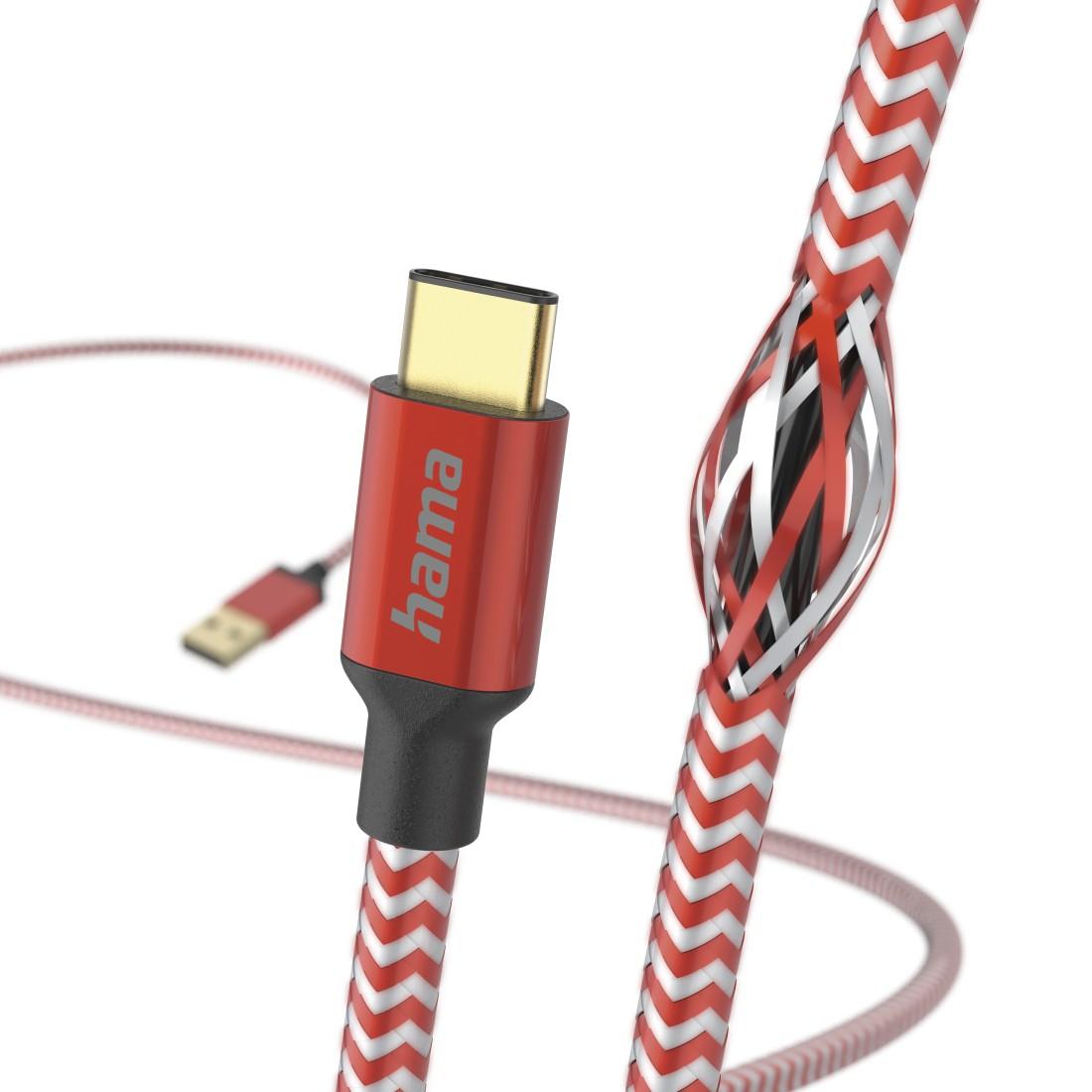 Cavo di ricarica "Reflective" USB-C - USB-A 1.5m rosso