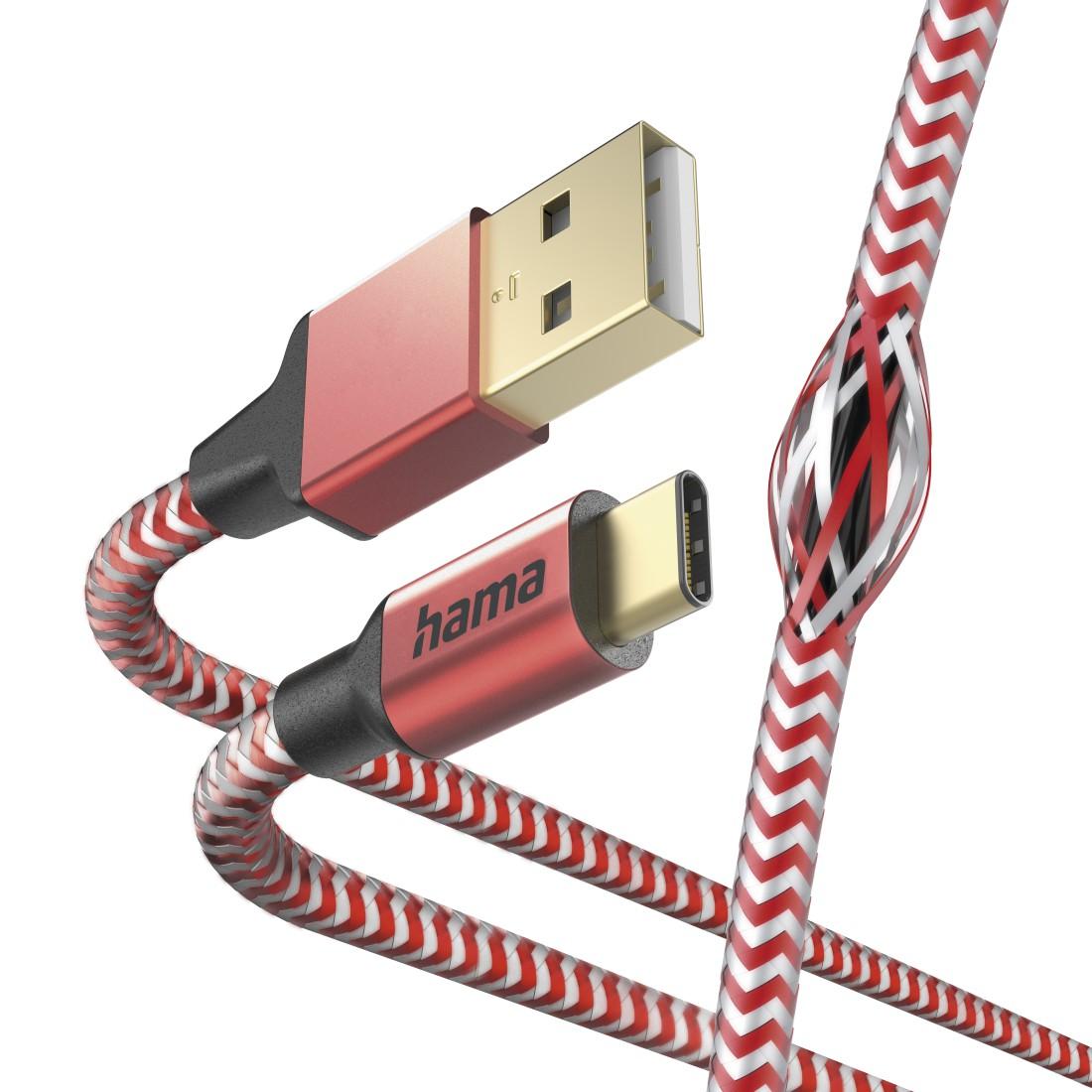 Cavo di ricarica "Reflective" USB-C - USB-A 1.5m rosso