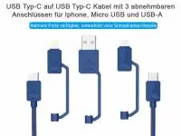 Комбиниран кабел за бързо зареждане Type-C- Micro USB/ Lightning/ USB-A син цвят   PDC-3  XTAR