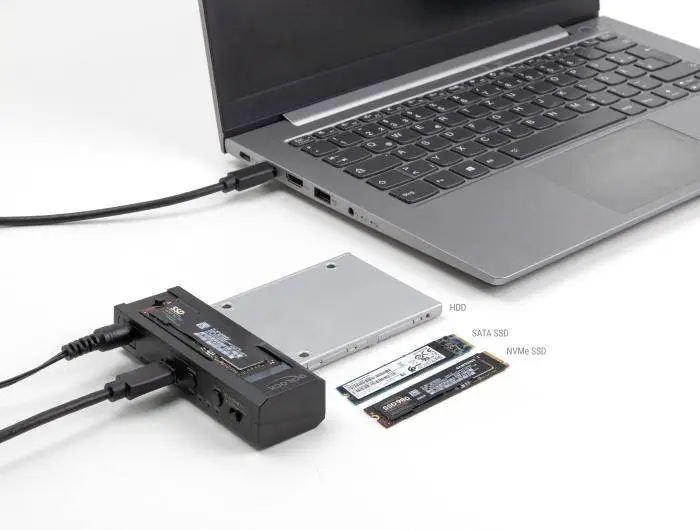 Станция Delock USB-C, 1 x M.2 NVMe SSD + 1 x SATA SSD / HDD, Клониране