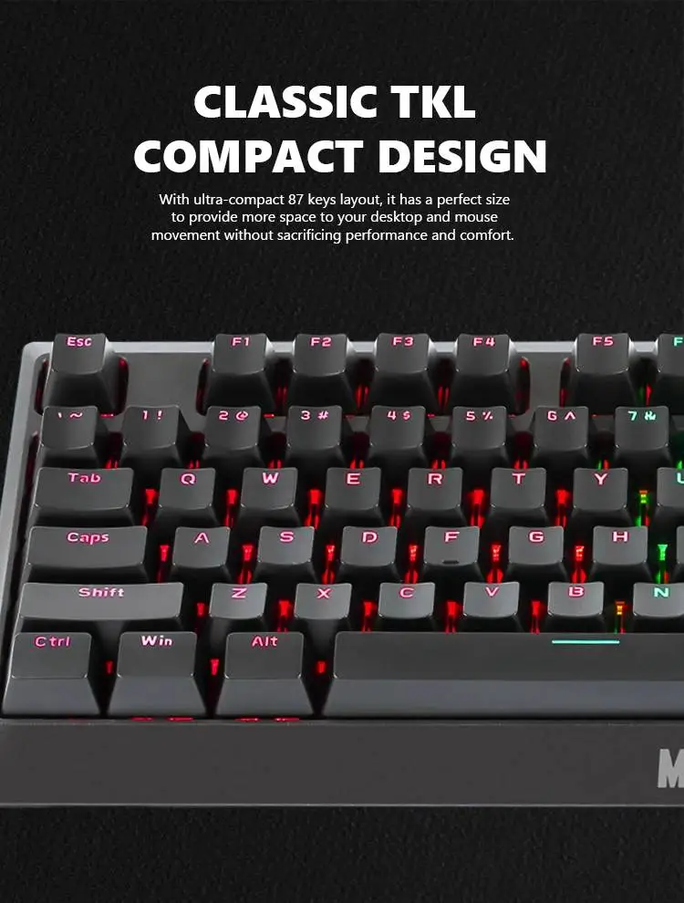 Геймърска механична клавиатура MARVO KG953G - Blue switches, 87 keys TKL, RGB