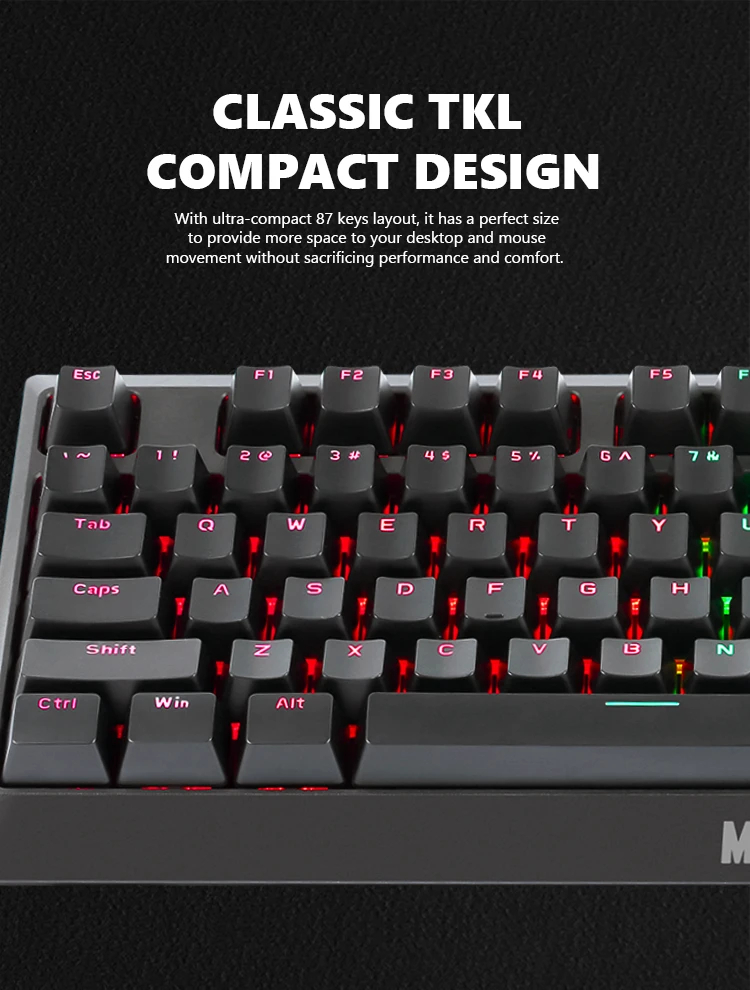 Геймърска механична клавиатура MARVO KG953G - Blue switches, 87 keys TKL, RGB