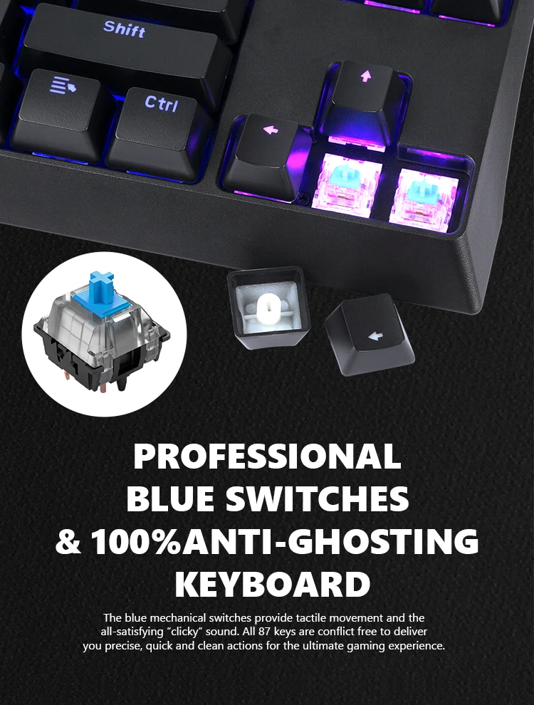 Геймърска механична клавиатура MARVO KG953G - Blue switches, 87 keys TKL, RGB