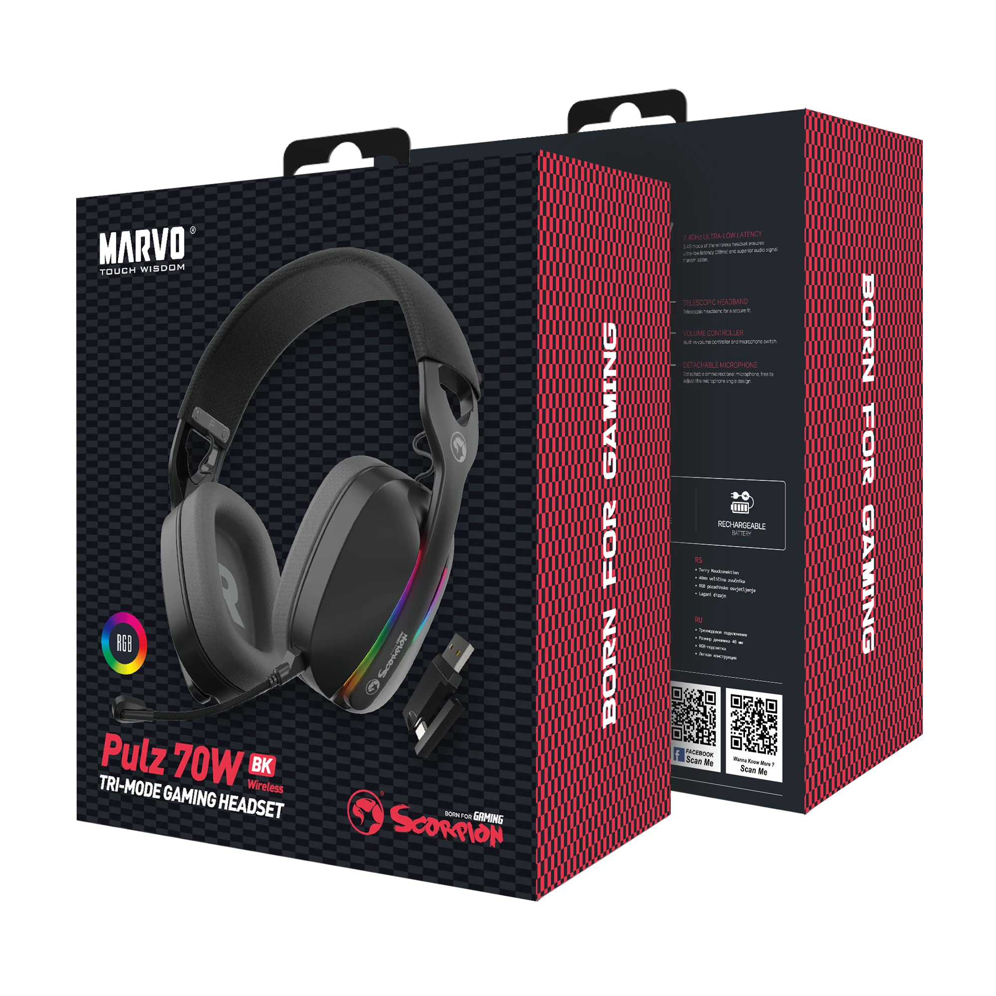 Геймърски безжични слушалки Marvo Pulz 70W - Bluetooth, 2.4G - MARVO-HG9086W