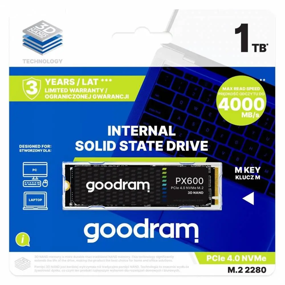 Диск SSD GOODRAM PX600 1TB M.2 2280 NVMe PCIe Gen4x4 - SSDPR-PX600-1K0-80