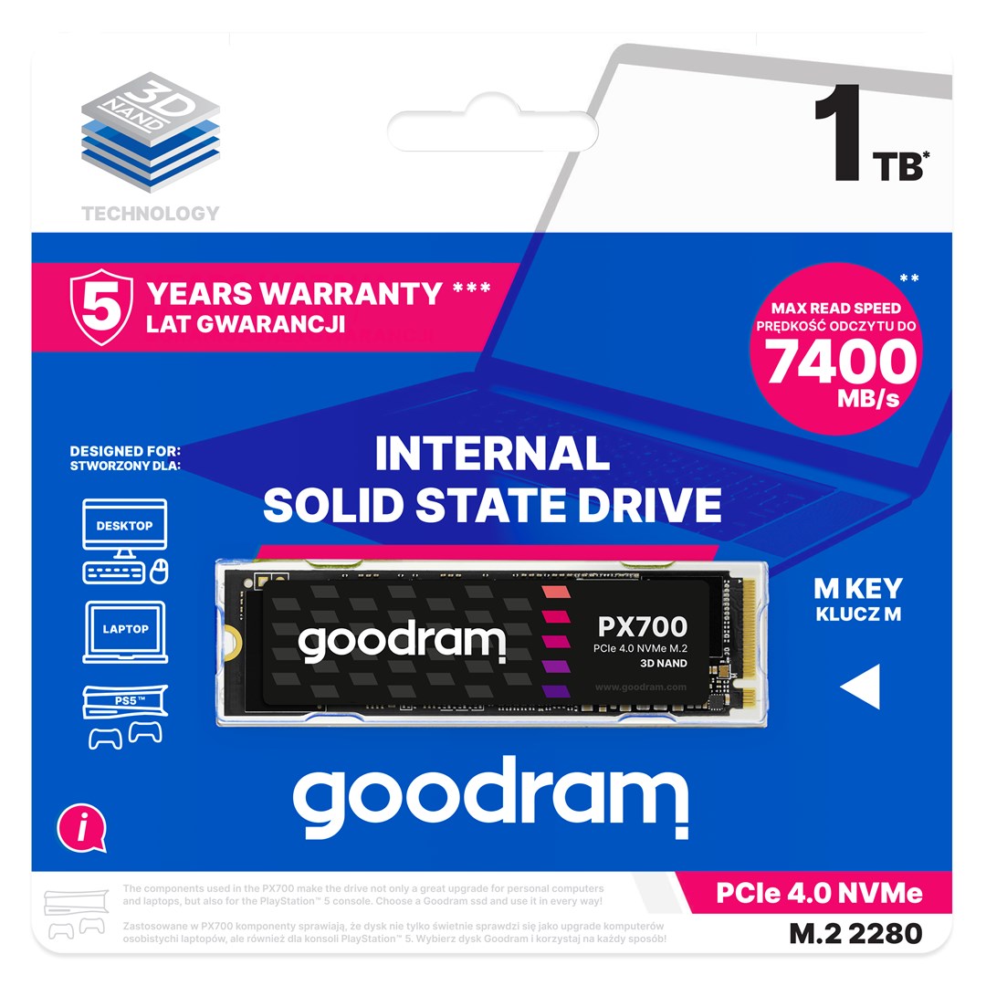 Диск SSD GOODRAM PX700 1TB M.2 2280 NVMe PCIe Gen4x4 - SSDPR-PX700-01T-80