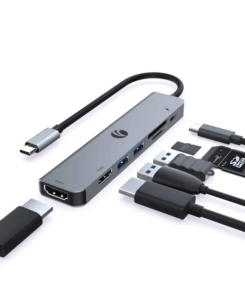 VCom докинг станция Docking Station Type-C 7-in-1 - CUE39 - PD3.0 100W, HDMI x 2, USB3.0 x 2, SD, TF