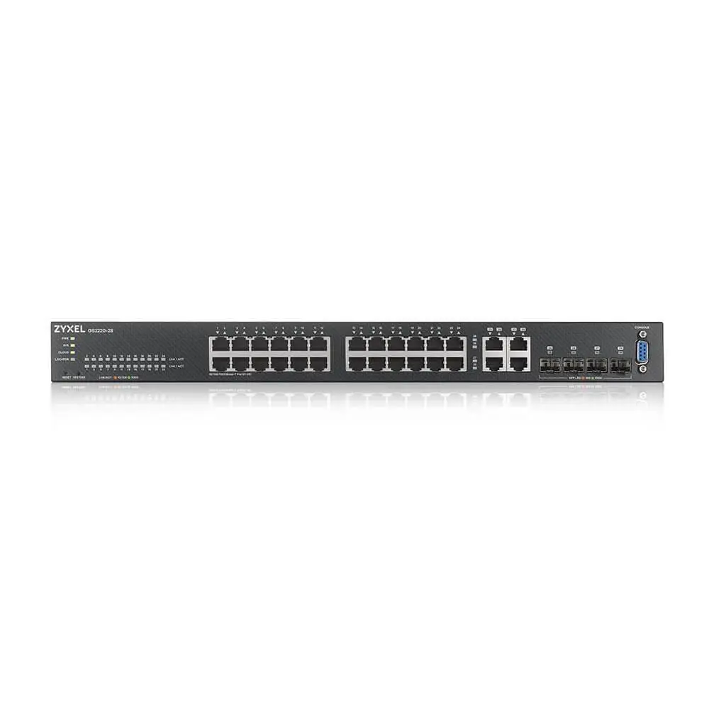 Суич ZyXEL GS-2220-28, 24 портов Layer2+, 24x Gigabit + 4x Gigabit combo (RJ45/SFP), управляем