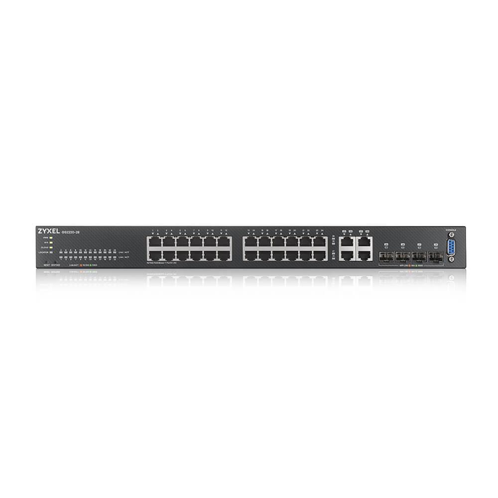 Суич ZyXEL GS-2220-28, 24 портов Layer2+, 24x Gigabit + 4x Gigabit combo (RJ45/SFP), управляем