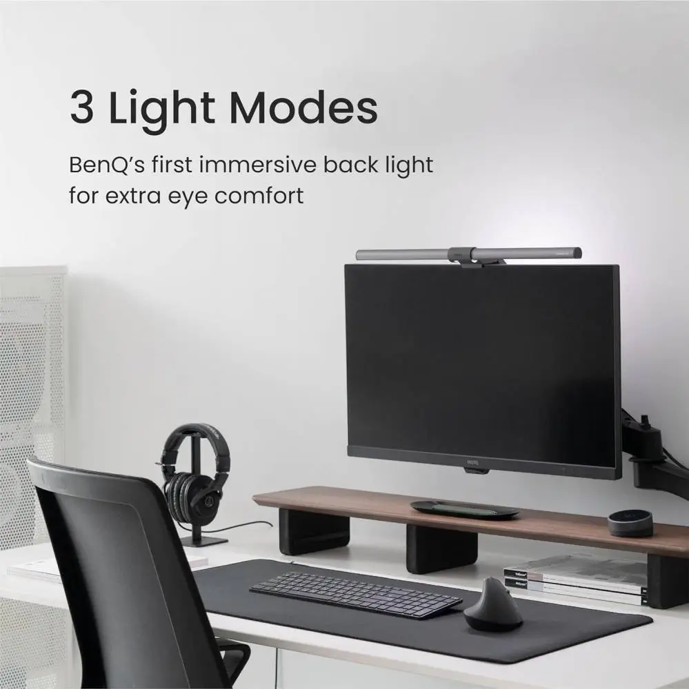 Лампа за четене за монитор BenQ CLIP ScreenBar Halo, 3 режима, безжичен контролер, Сива