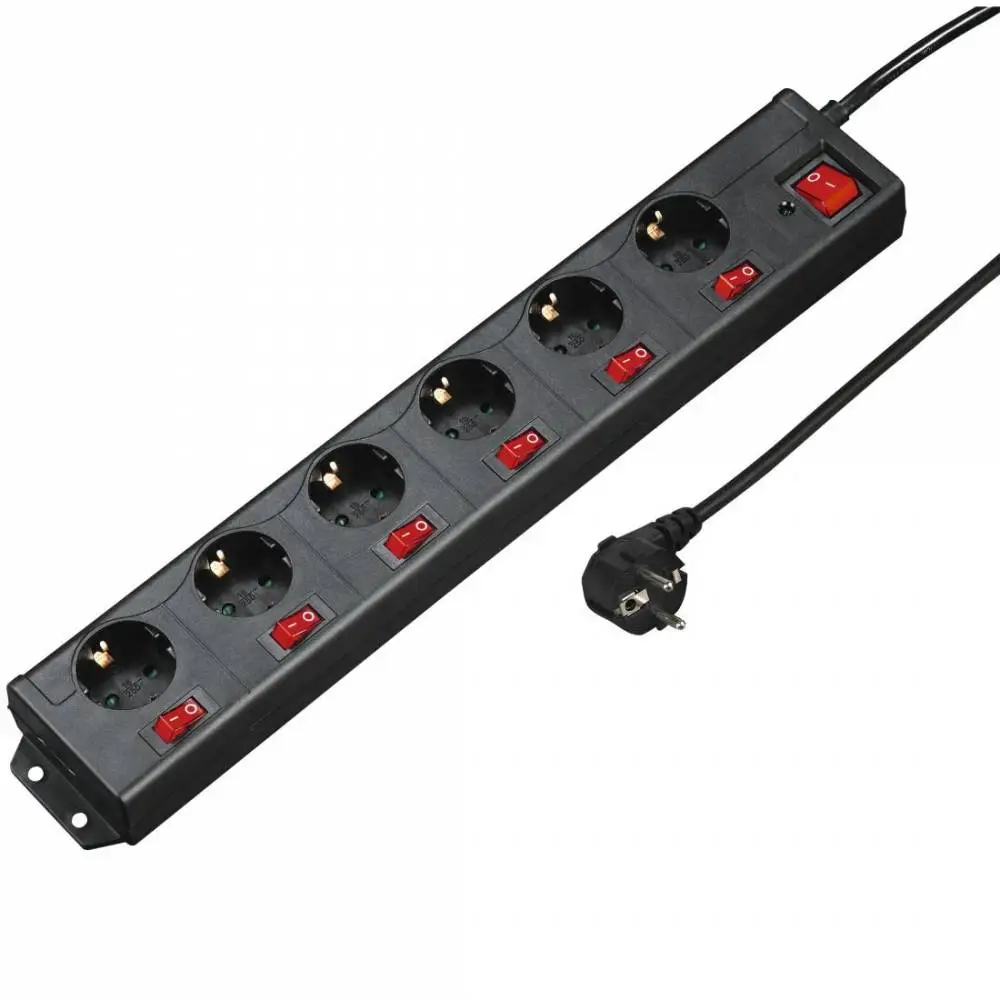 HAMA Multiprise 6 prises, 1.4m, interrupteurs individuels, Noir
