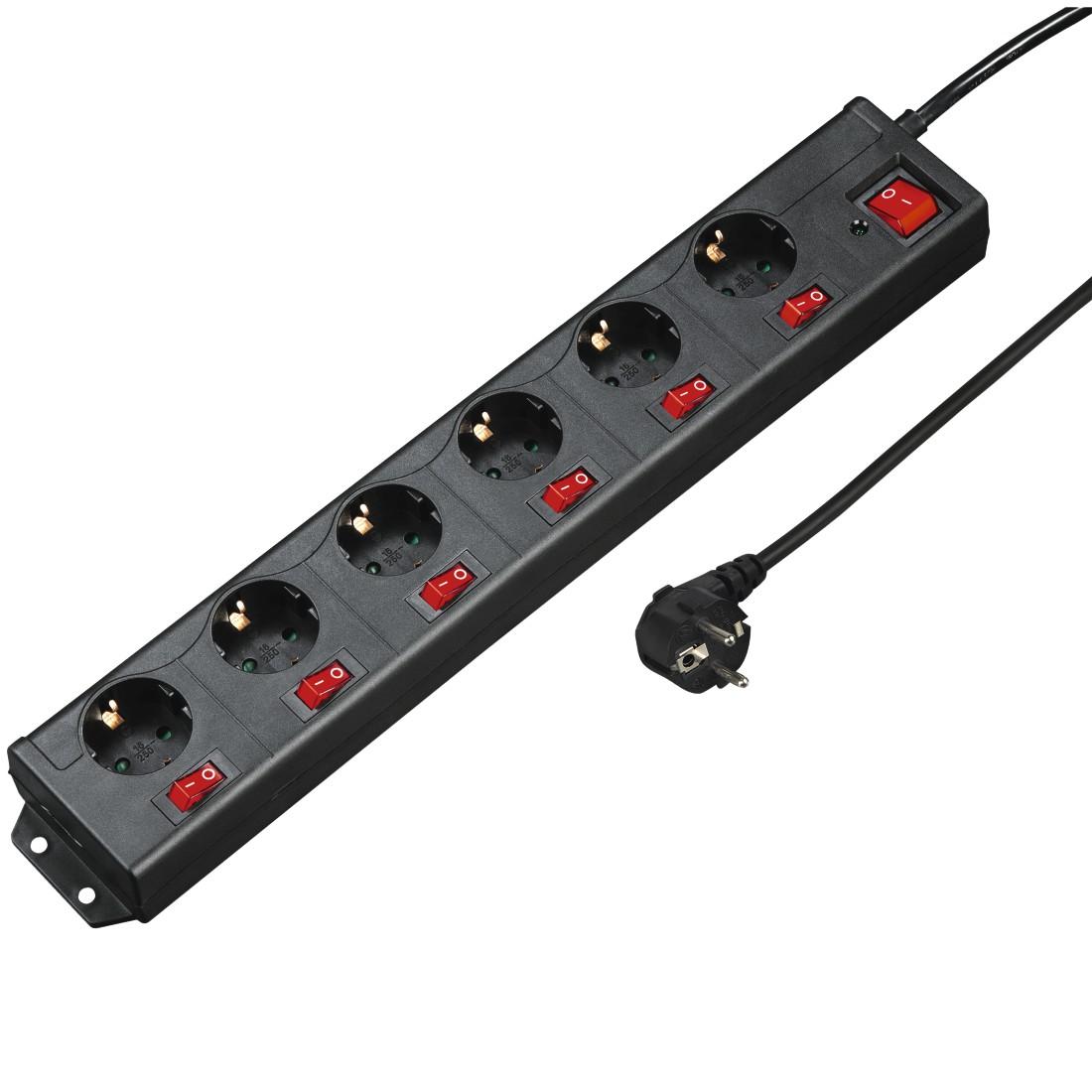 HAMA Multiprise 6 prises, 1.4m, interrupteurs individuels, Noir
