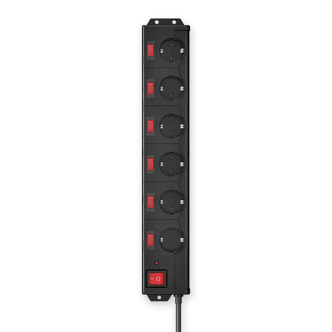 HAMA Multiprise 6 prises, 1.4m, interrupteurs individuels, Noir