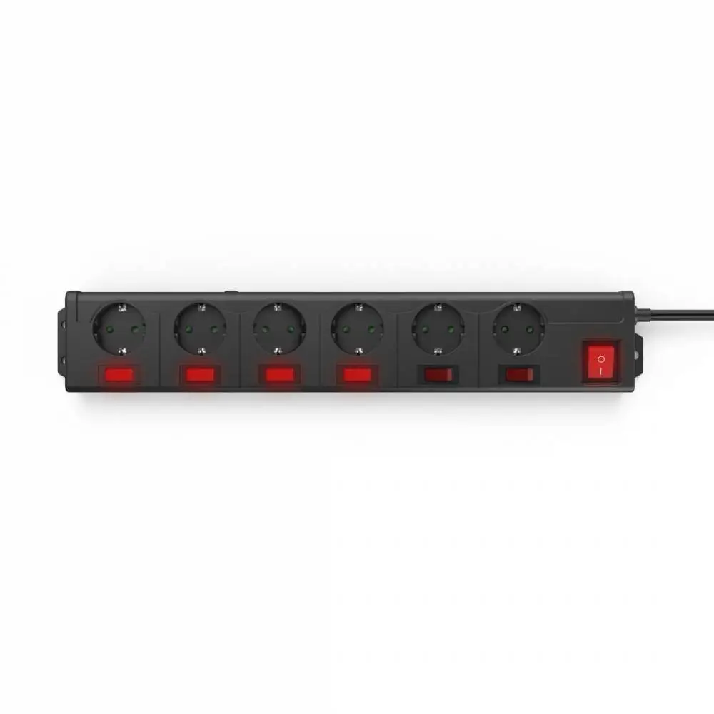 HAMA Multiprise 6 prises, 1.4m, interrupteurs individuels, Noir