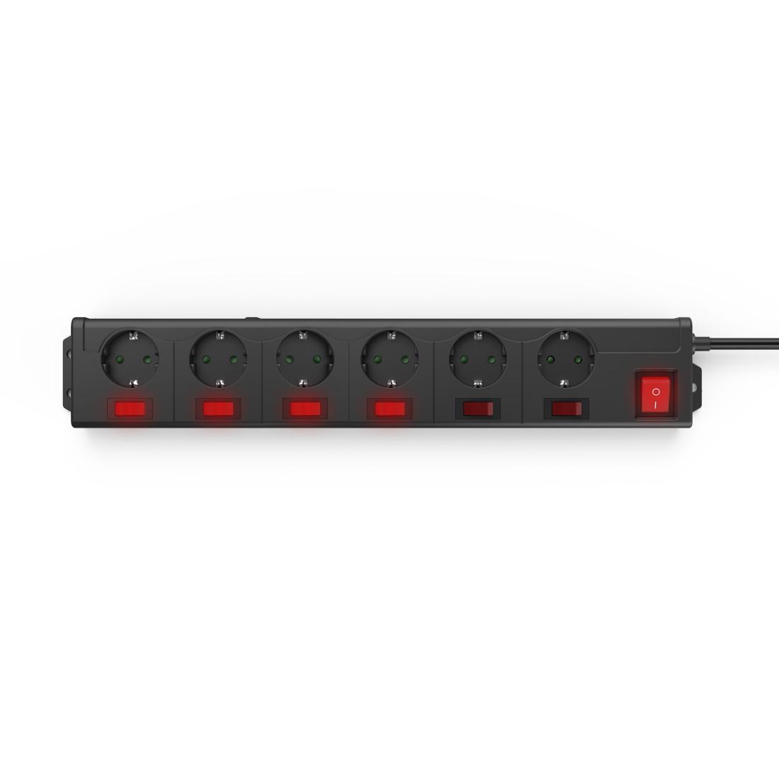 HAMA Multiprise 6 prises, 1.4m, interrupteurs individuels, Noir