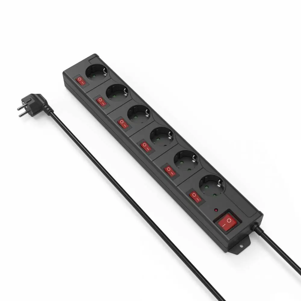 HAMA Multiprise 6 prises, 1.4m, interrupteurs individuels, Noir