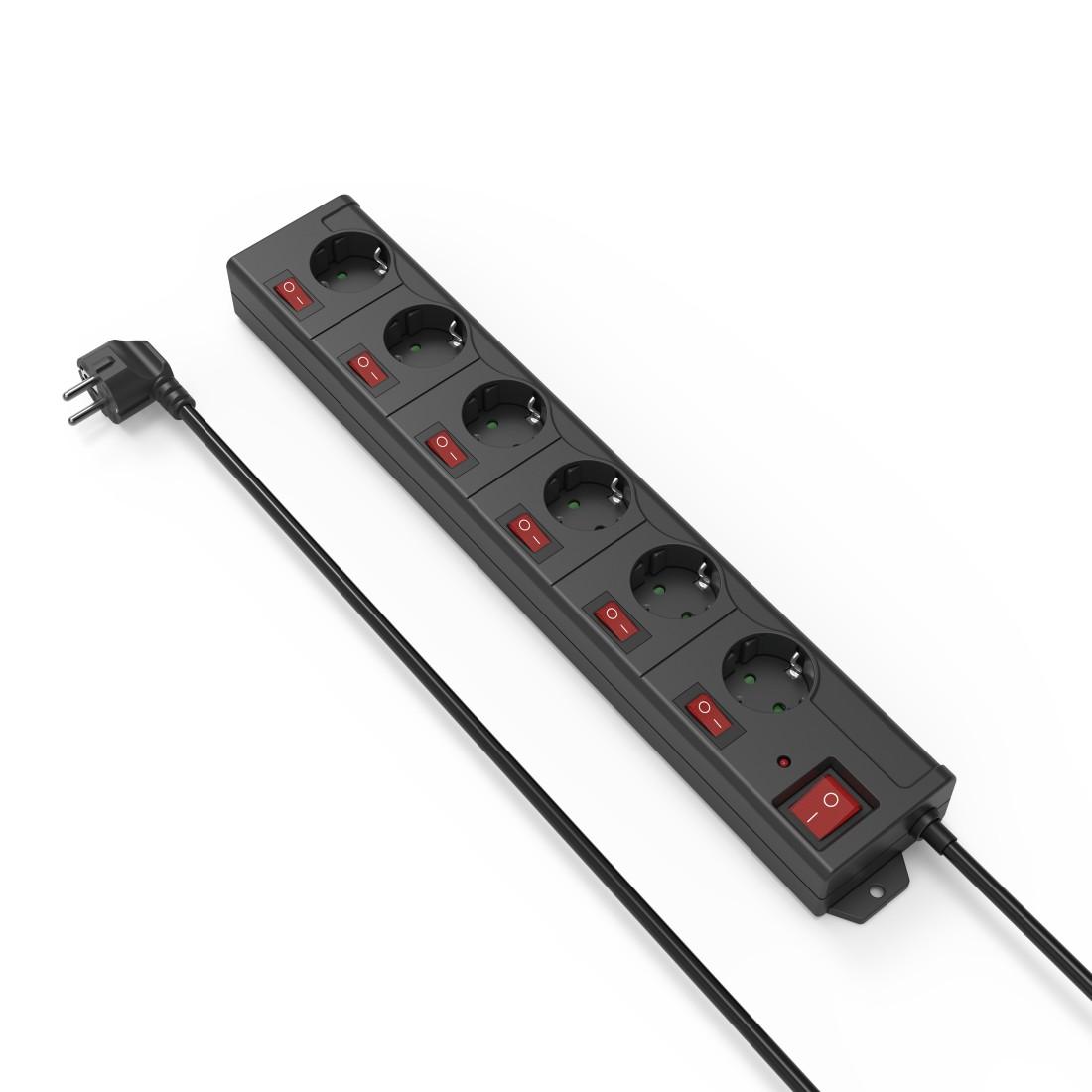 HAMA Multiprise 6 prises, 1.4m, interrupteurs individuels, Noir