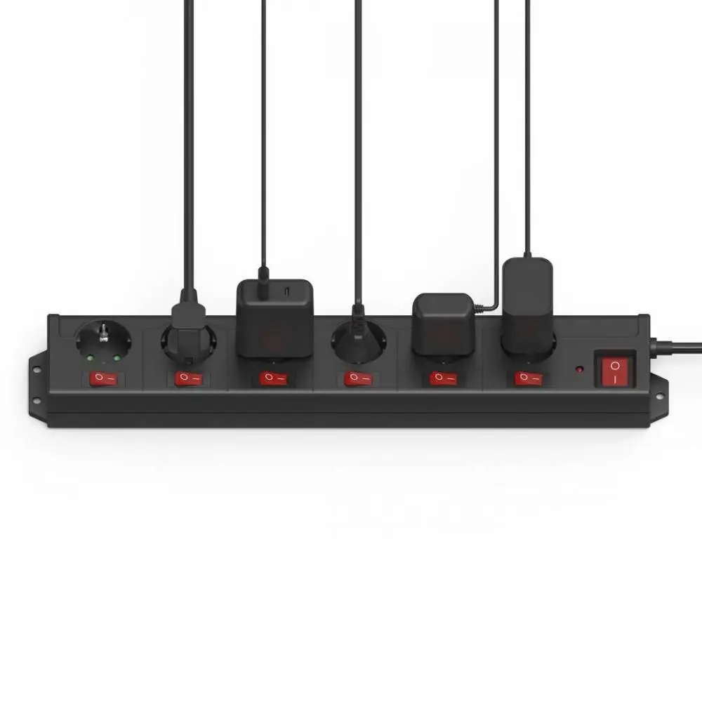 HAMA Multiprise 6 prises, 1.4m, interrupteurs individuels, Noir