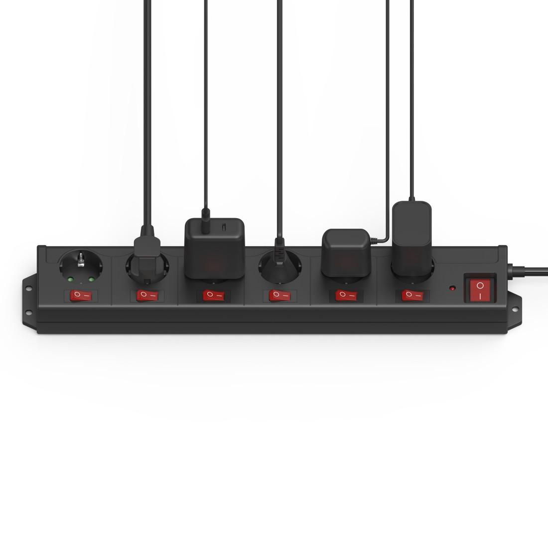 HAMA Multiprise 6 prises, 1.4m, interrupteurs individuels, Noir