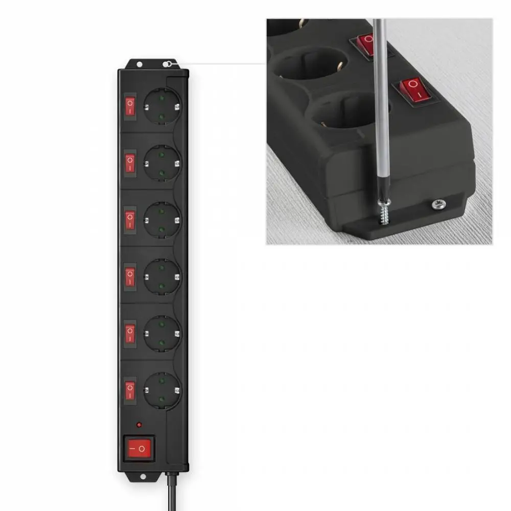 HAMA Multiprise 6 prises, 1.4m, interrupteurs individuels, Noir