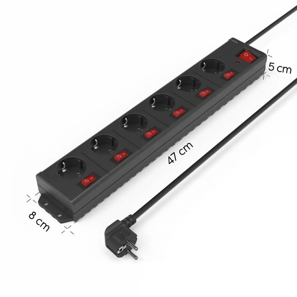 HAMA Multiprise 6 prises, 1.4m, interrupteurs individuels, Noir
