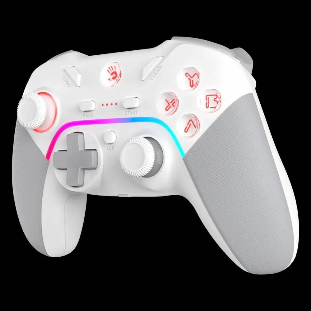 Controlador para juegos A4tech Bloody GPW70, Dual-mode cableado e inalámbrico, RGB, Blanco