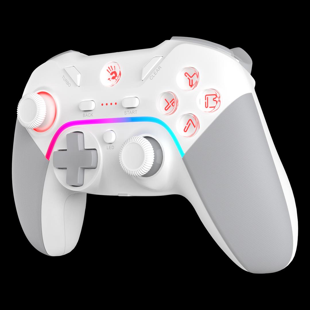 Controlador para juegos A4tech Bloody GPW70, Dual-mode cableado e inalámbrico, RGB, Blanco