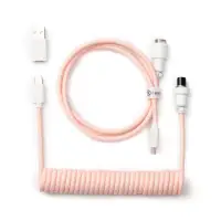 Кабел за клавиатура Keychron Coiled Aviator Straight Custom USB Cable, USB-C - USB-C Light Pink
