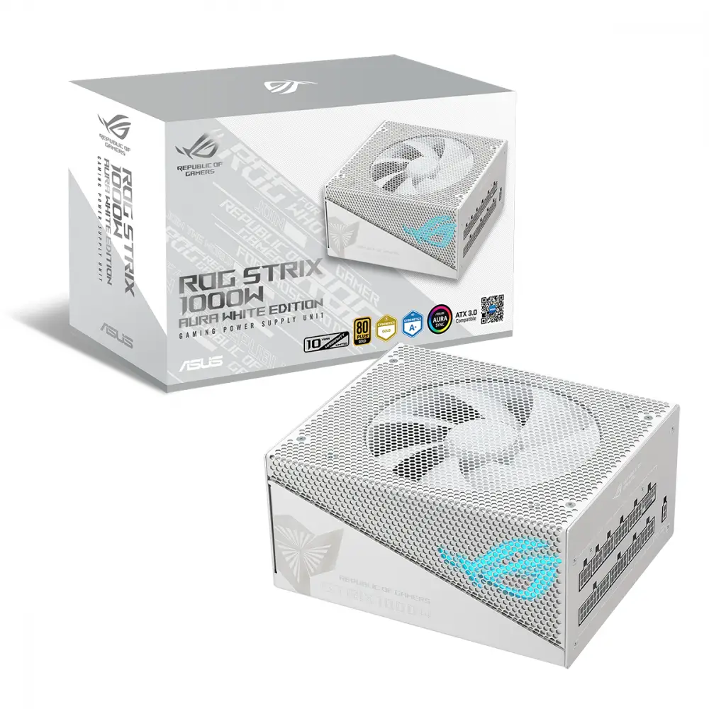 Захранване ASUS ROG Strix 1000W 80 Plus Gold Aura White Edition, ATX 3.0, PCIe 5.0 Ready