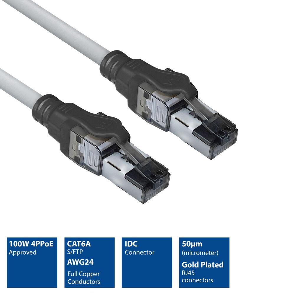 Мережевий патч-кабель ACT S/FTP, CAT6A, RJ-45 - RJ-45, 3.0 м, Мідні проводи, Сірий