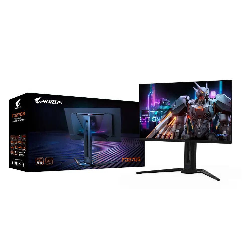 Гейминг монитор GIGABYTE AORUS FO27Q3, 27" QD-OLED, 2K QHD, 360Hz, 0.03ms, Vesa ClearMR 13000, HDR 400, KVM