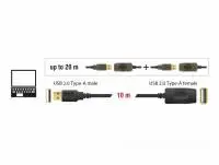 Удължителен кабел DeLock, USB-A мъжко - USB-A женско, USB 2.0, 10 м, Черен