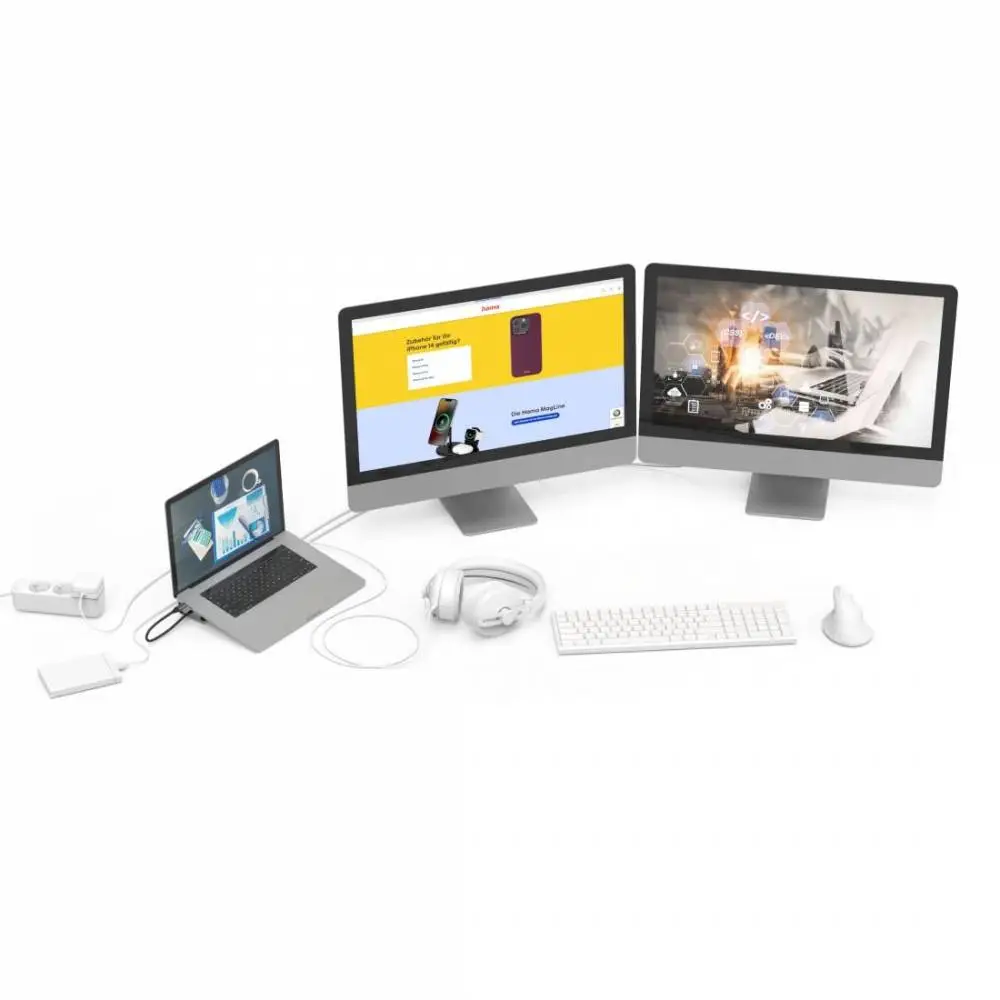 HAMA Докинг станция за лаптоп USB-C 9 в 1- 4x USB-A, USB-C, 2x HDMI™, LAN, сиво