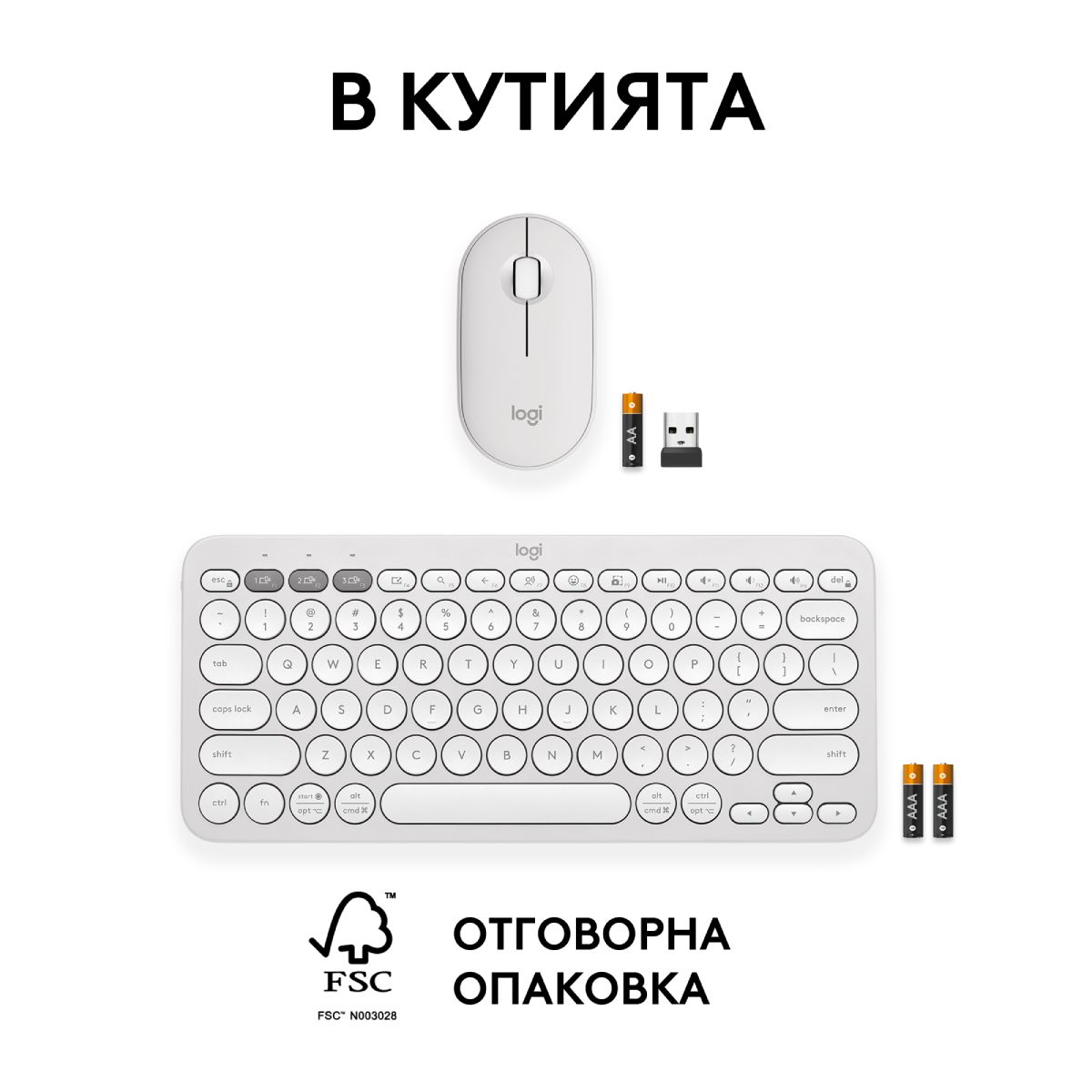 Комплект Мишка и клавиатура LOGITECH Pebble 2 white - 920-012240
