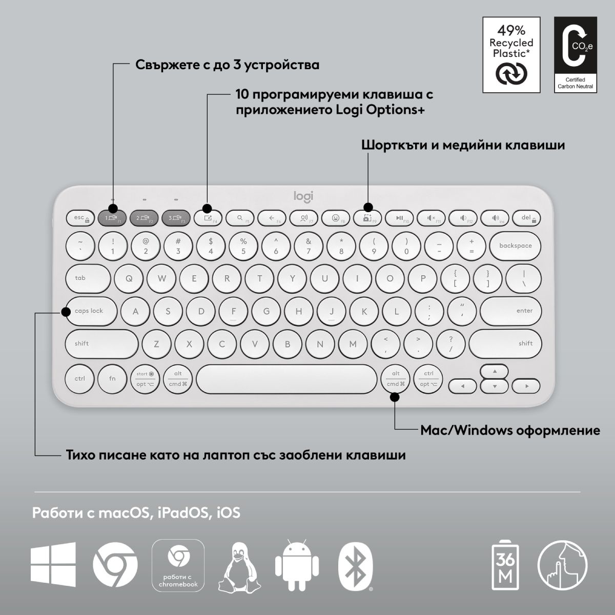 Комплект Мишка и клавиатура LOGITECH Pebble 2 white - 920-012240