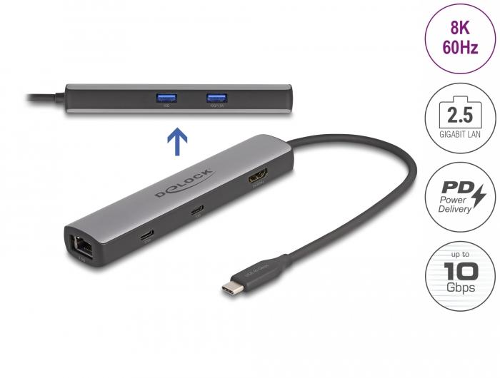 Σταθμός σύνδεσης Delock USB 40 Gbps USB Type-C, 8K - HDMI / USB 10 Gbps / 2.5 Gigabit LAN / PD 3.0 100 W