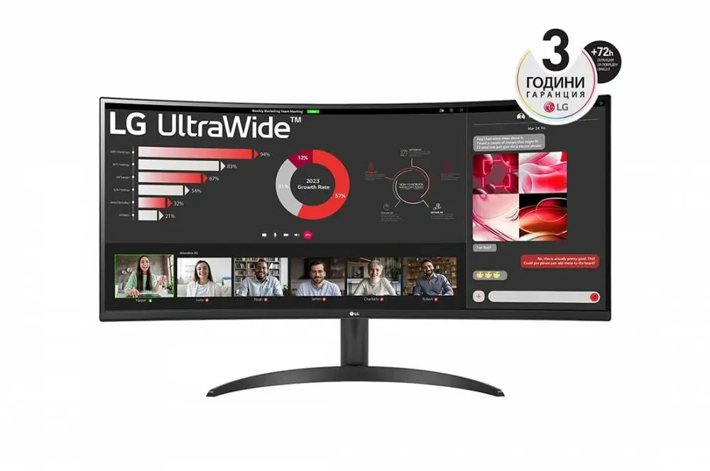 Монитор LG 34WR50QC-B, 34", VA Curved, QHD 3440x1440, 100Hz, HDR10, AMD FreeSync, sRGB 99%, HDMI, DP