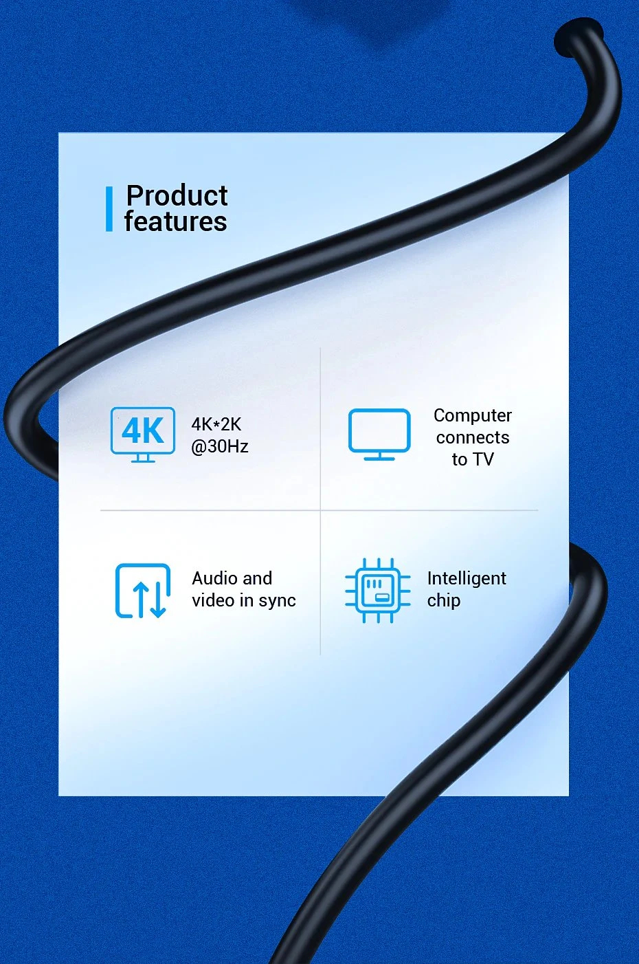 Vention кабел Cable DisplayPort to HDMI 3.0m - 4K, Gold Plated - HFOBI