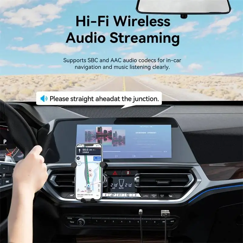 Vention блутут за кола за разговори и музика Car Bluetooth 5.4 audio receiver USB, 3.5mm jack - NAIHG