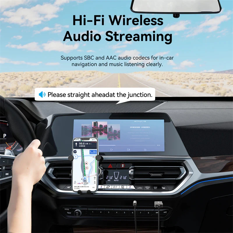 Vention блутут за кола за разговори и музика Car Bluetooth 5.4 audio receiver USB, 3.5mm jack - NAIHG