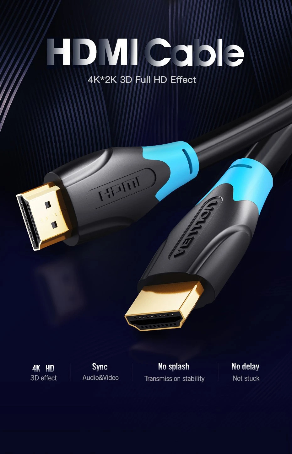 Vention Câble HDMI v2.0 M / M 4K/60Hz Gold - 20M Black - AACBQ
