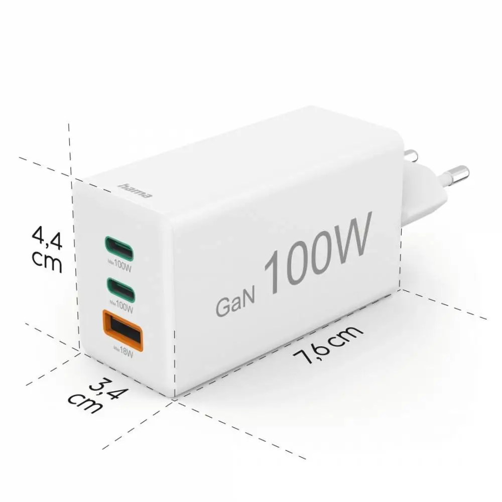 HAMA Бързо зарядно, 100 W, GaN, 201997