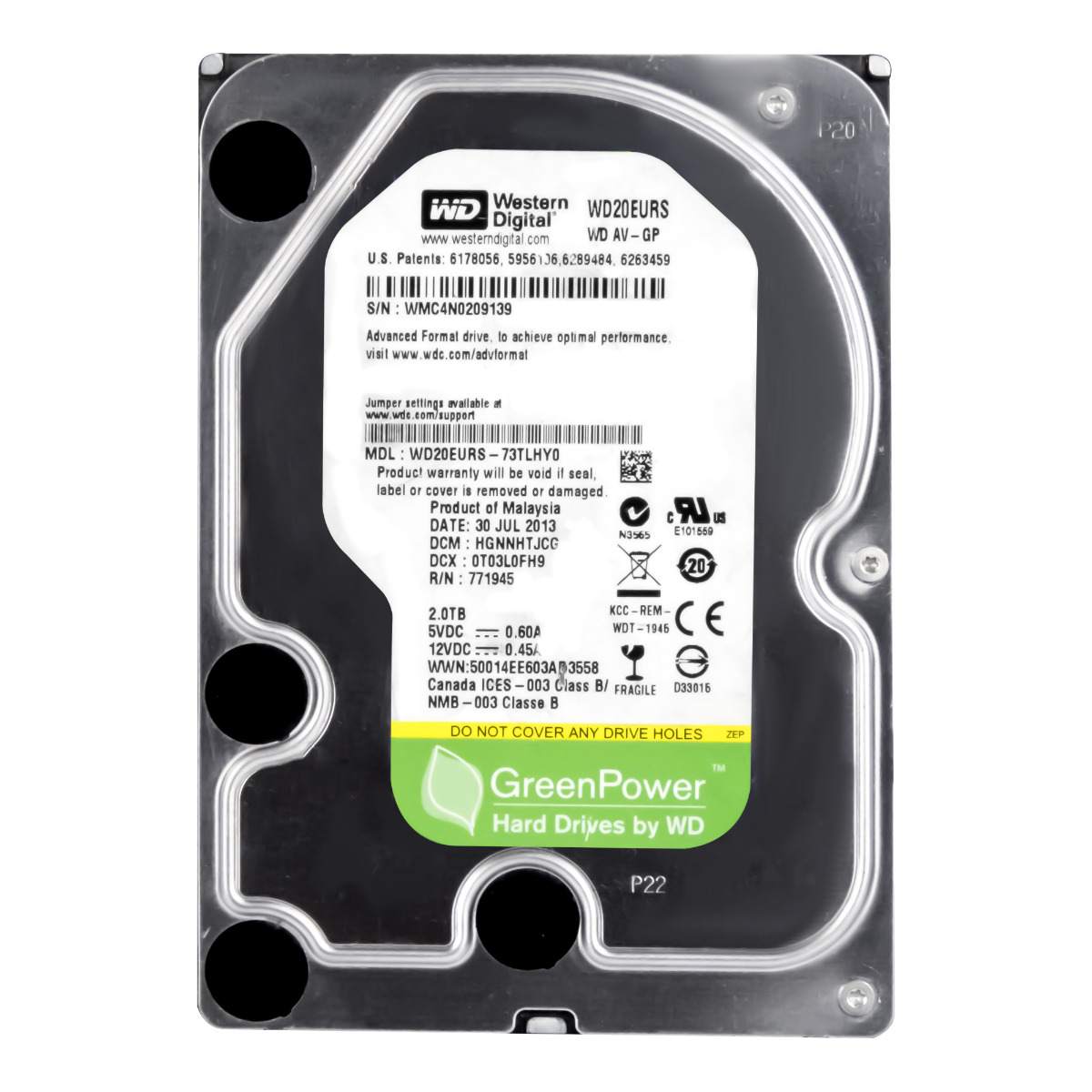 Твърд диск WD Caviar Green 2TB 3.5" 5400rpm 64MB SATA2 3Gb/s - WD20EARS