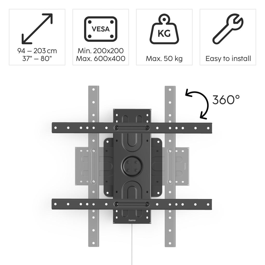 HAMA Wall mount for TV, 203 cm (80"), 360 °, up to 50 kg, 220857