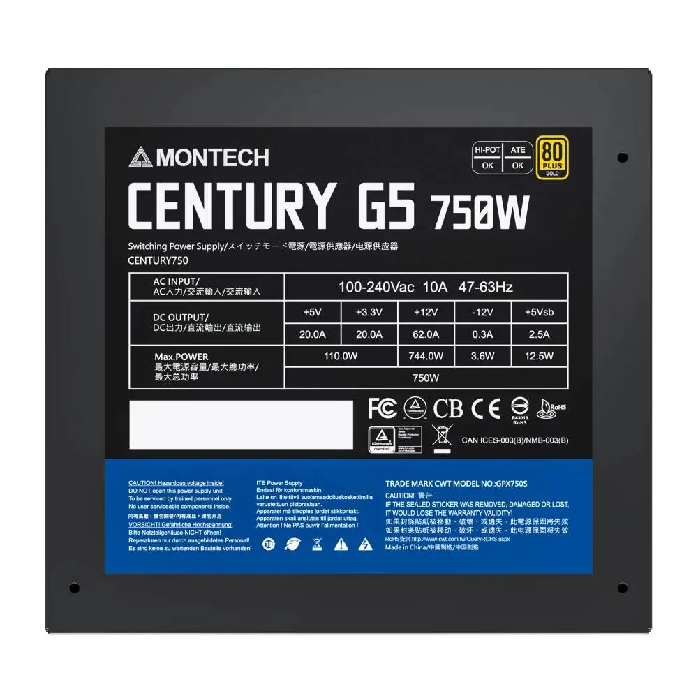 Захранване Montech CENTURY G5 750 (750W) 80 Plus Gold PSU ATX 3.0 Full Modular