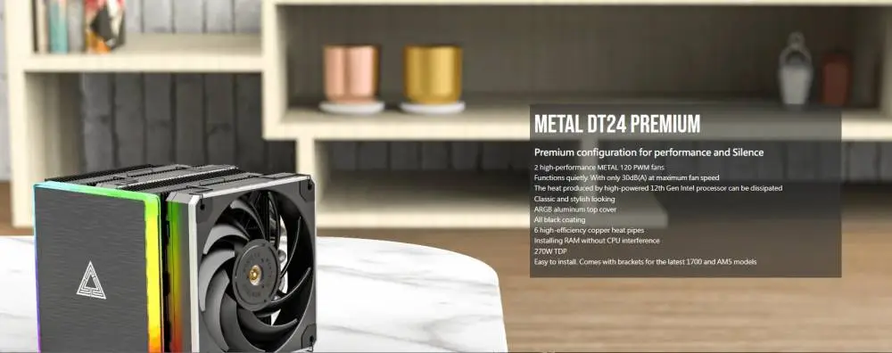 Охладител за процесор Montech METAL DT24 PREMIUM CPU Cooler Dual Tower ARGB Black