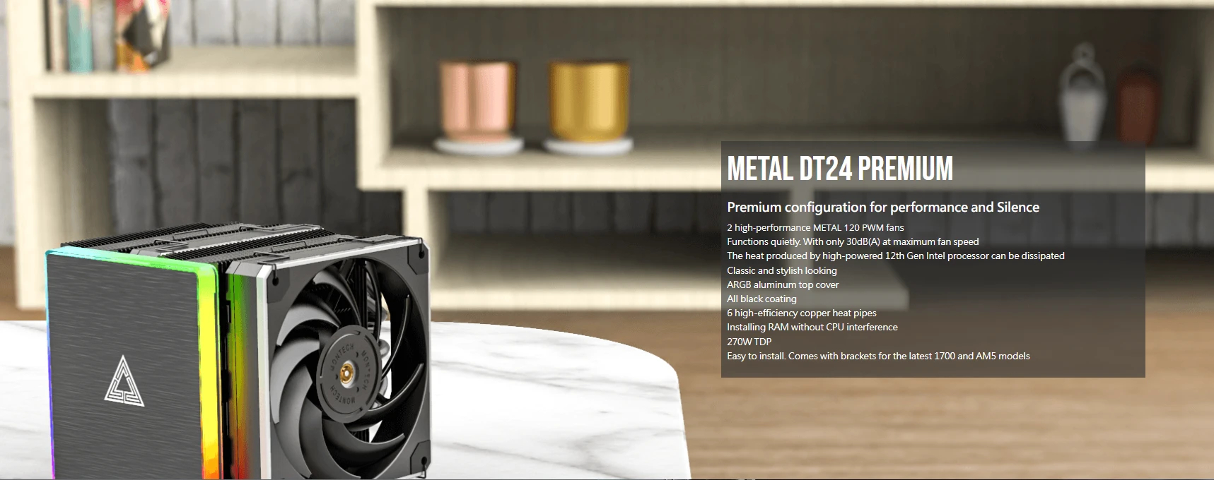 Охладител за процесор Montech METAL DT24 PREMIUM CPU Cooler Dual Tower ARGB Black