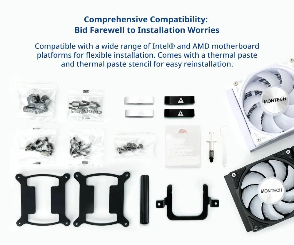 Водно охлаждане за процесор Montech Hyper Flow ARGB 240 CPU Liquid Cooler White