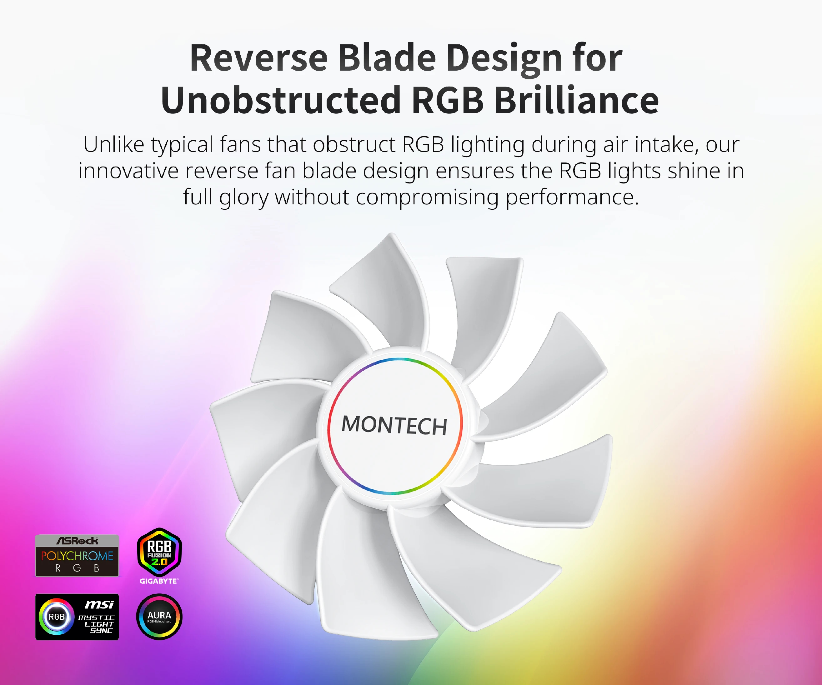 Ανεμιστήρας Montech RX140 PWM REVERSE Fan 140mm ARGB Λευκός