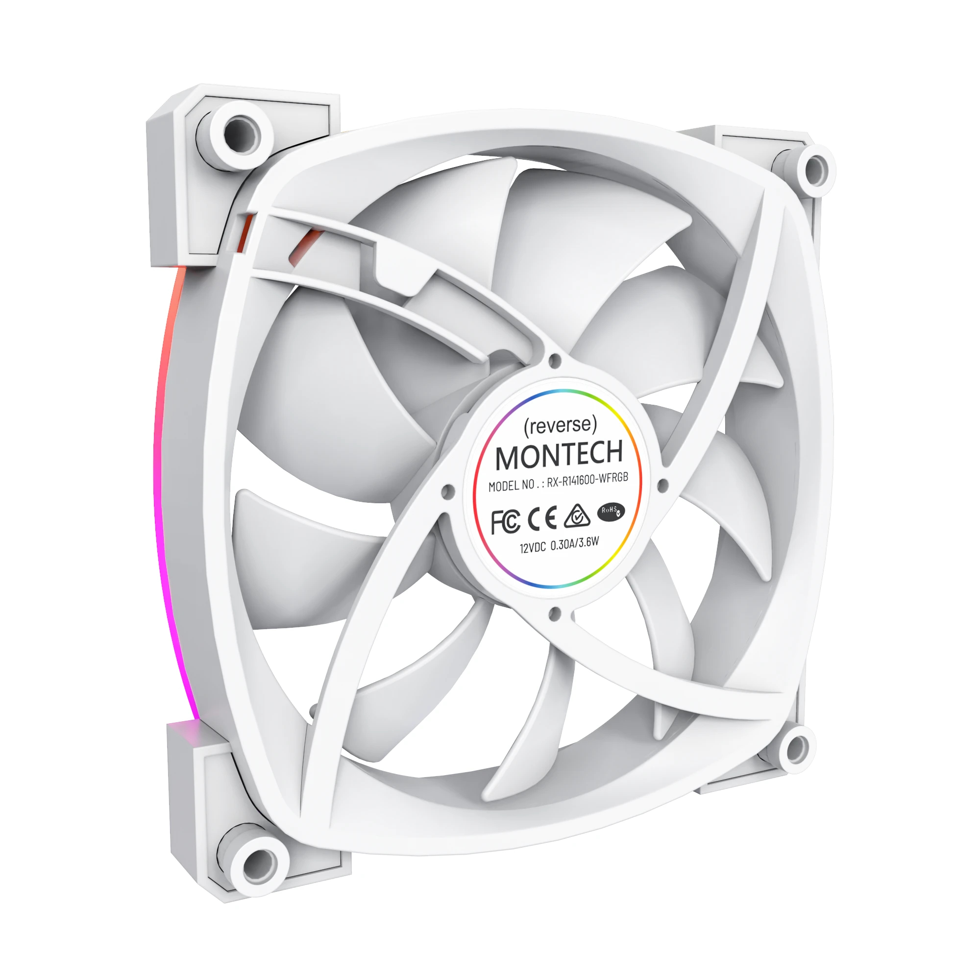 Ανεμιστήρας Montech RX140 PWM REVERSE Fan 140mm ARGB Λευκός